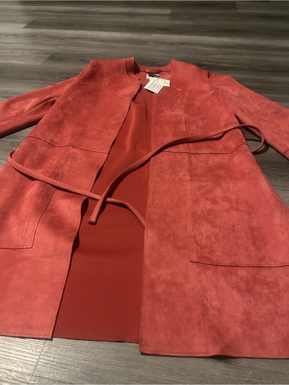 H&M Coral Red Suede Belted Trench Coat